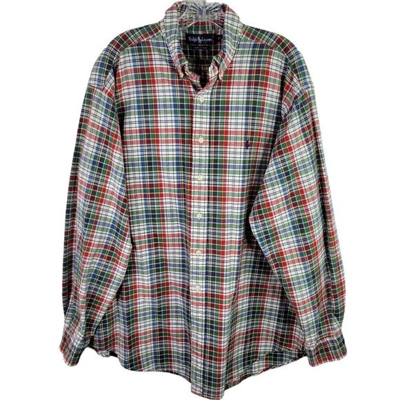 Polo Ralph Lauren Oxford Men's XL Red Plaid Long Sleeve Button Down Shirt - Picture 2 of 9